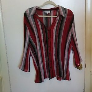 Lane BryantRed black and gray stripped dress shirt